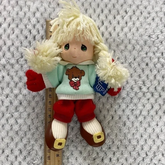 NWT Precious Moments Applause Vintage Stuffed Doll Blond Braids Bear Sweater - Picture 8 of 9